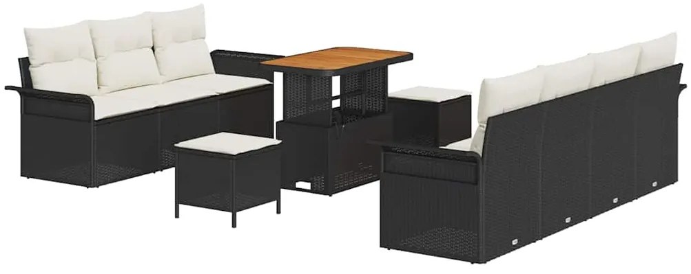 vidaXL Σετ Καναπέ Κήπου Ρυθμιζόμενο ύψος 10 pcs Μαύρο συνθετικό ρατάν