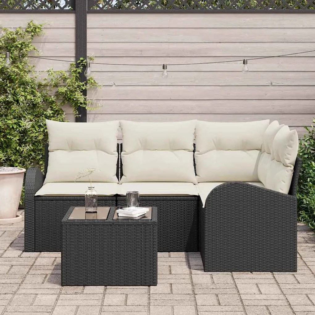 vidaXL Σετ Καναπέ Κήπου με μαξιλάρι 5 pcs Μαύρο Πολυ ράταν