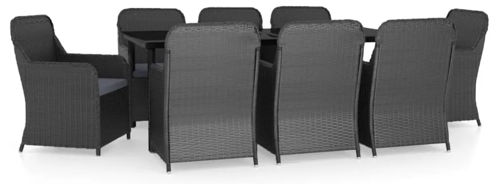 vidaXL Σετ Τραπεζαρίας Κήπου 9 τεμ Μαύρο με Μαξιλάρια