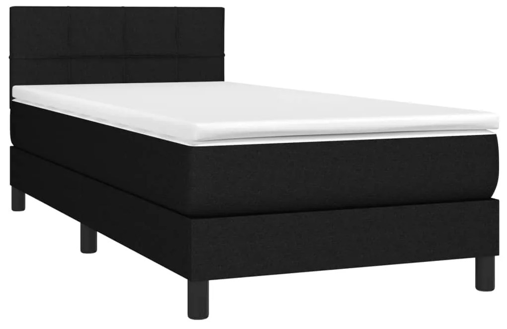 vidaXL Κρεβάτι Boxspring με Στρώμα &amp; LED Μαύρο 90x200 εκ. Υφασμάτινο