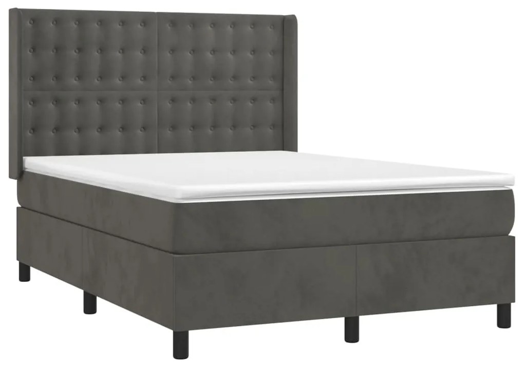 vidaXL Κρεβάτι Boxspring με Στρώμα Σκούρο Γκρι 140x190 εκ. Βελούδινο