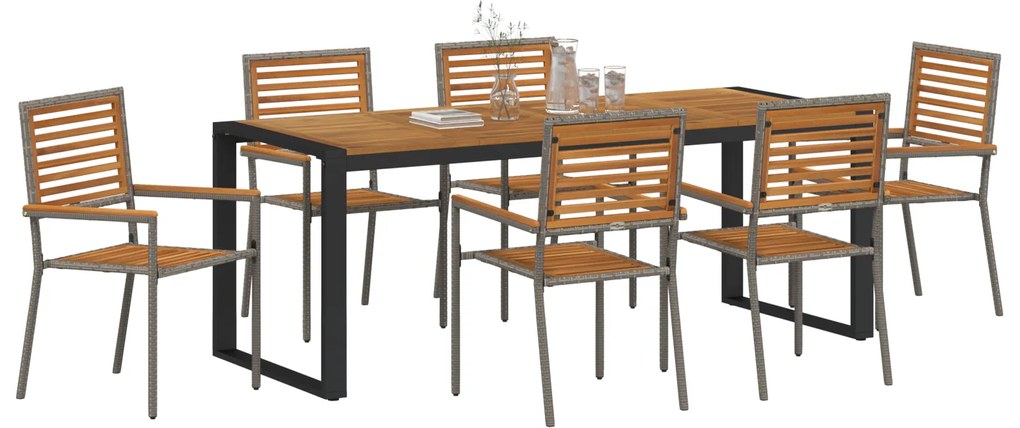 vidaXL Σέτ φαγητού για κήπο 7 pcs Γκρι 200 x 80 x 75 cm