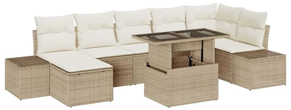 vidaXL Σετ Καναπέ Κήπου με αποθήκευση 8 pcs Μπεζ Πολυ ράταν