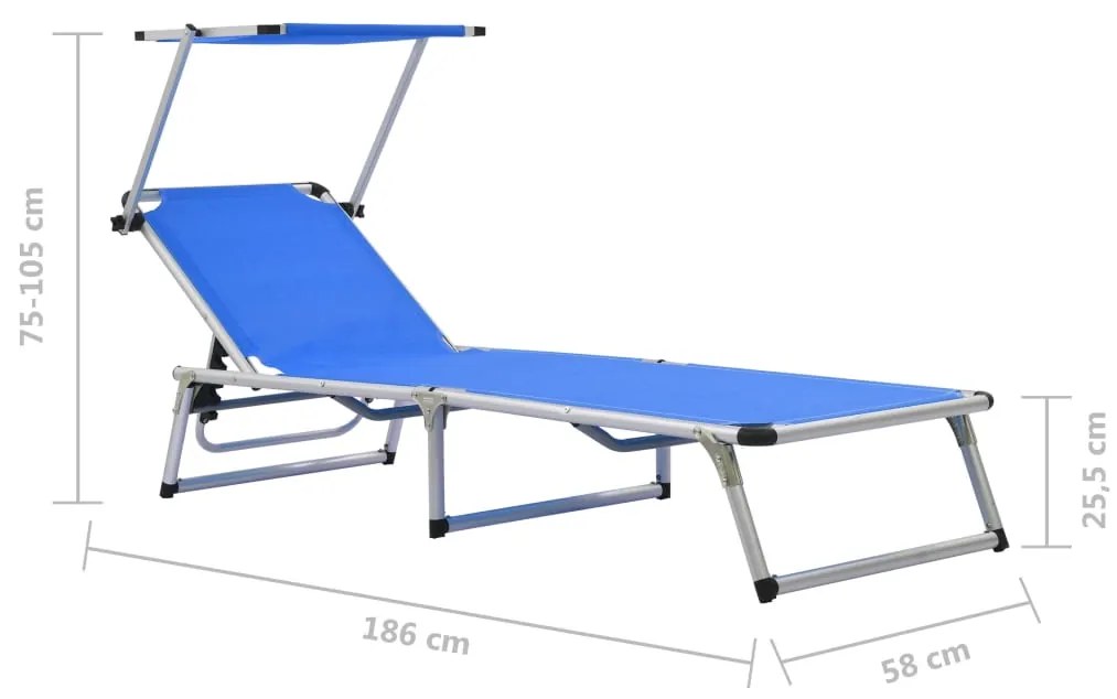 312457  FOLDING SUN LOUNGERS WITH ROOF 2 PCS ALUMINIUM&amp;TEXTILENE BLUE 312457