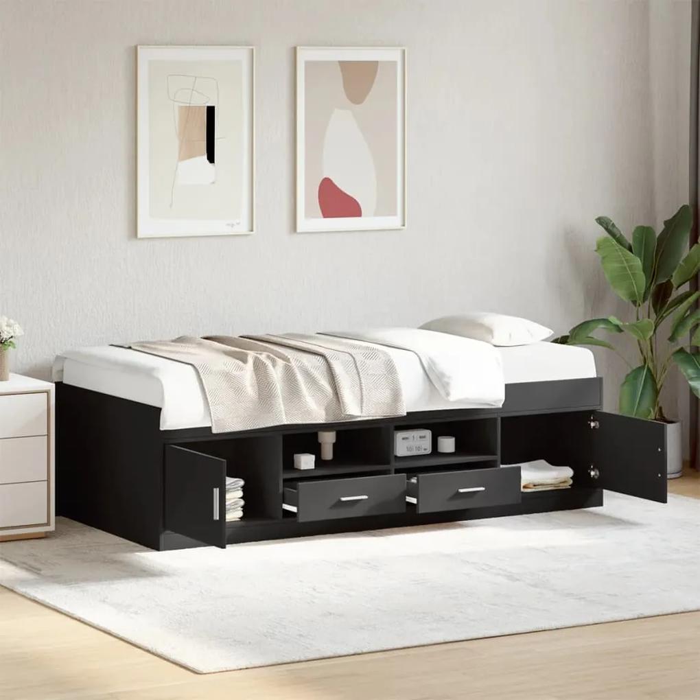 vidaXL Καναπές-Κρεβάτι με Συρτάρια Μαύρο 90x190 εκ. Επεξ. Ξύλο