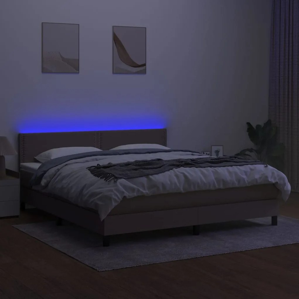 Κρεβάτι Boxspring με Στρώμα &amp; LED Taupe 180x200 εκ. Υφασμάτινο - Μπεζ-Γκρι