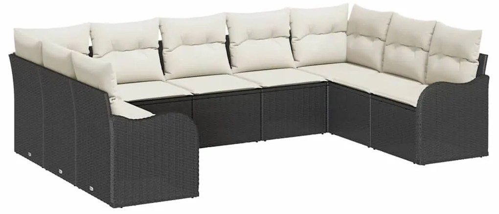 vidaXL Σετ Καναπέ Κήπου με μαξιλάρι 9 pcs Μαύρο Πολυ ράταν