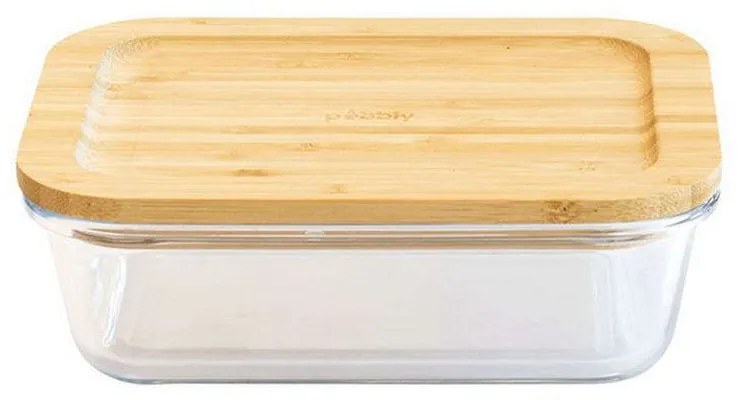 Δοχείο Φαγητού Ορθογώνιο PKV-009 1L 20x15x6,5cm Clear-Natural Pebbly Γυαλί,Bamboo