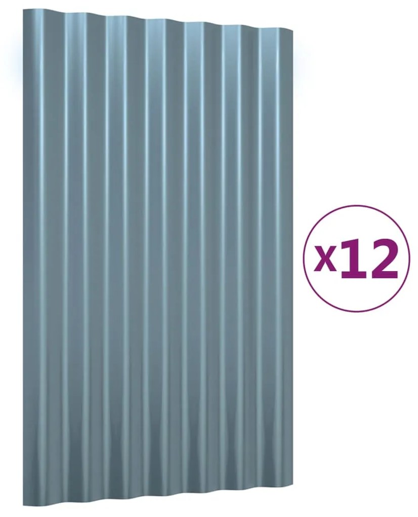vidaXL Πάνελ Οροφής 12 τεμ. Γκρι 60x36 εκ. Ατσάλινα με Ηλεκτρ. Βαφή