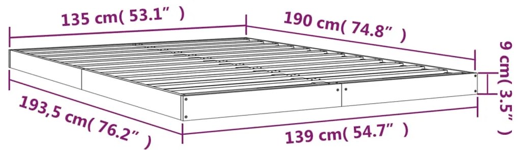 Σκελετός Κρεβατιού Γκρι 135x190 εκ. Μασίφ Ξύλο Πεύκου Double - Γκρι