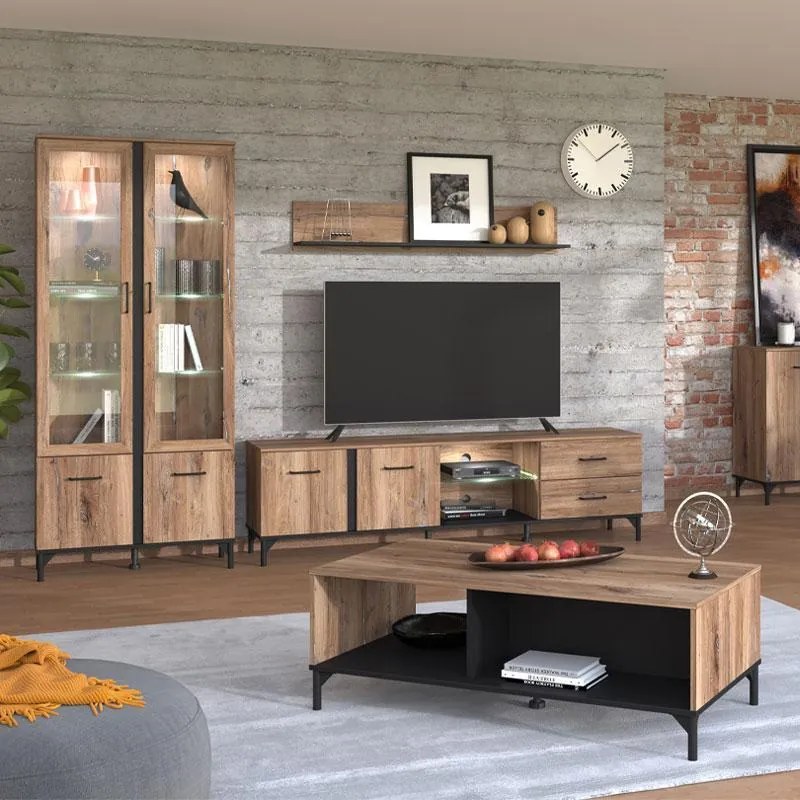 Έπιπλο TV Corsica 190 Flagstaff Oak - Μαύρο 190x42x53,5 εκ.