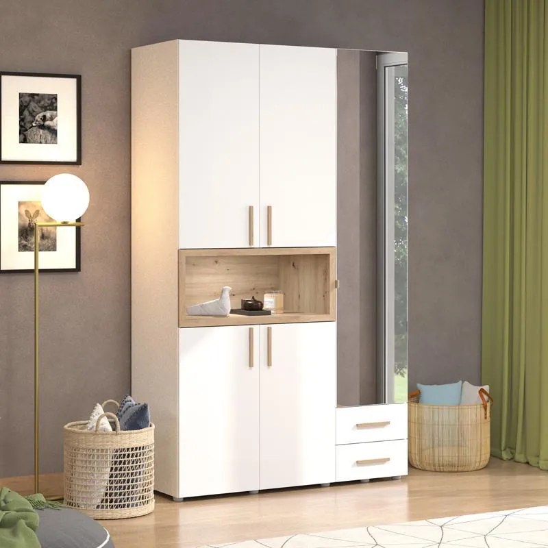 Ντουλάπα DONALD 3K2F1O Τρίφυλλη με Καθρέπτη Artisan Oak - Λευκό 135x57x227εκ. 135x57x227 εκ.