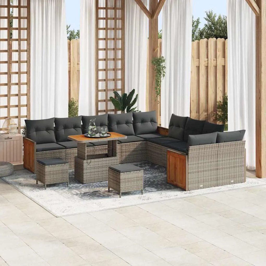 vidaXL Σετ Καναπέ Κήπου με μαξιλάρι 13 pcs Γκρι 90 x 55 x 71 cm