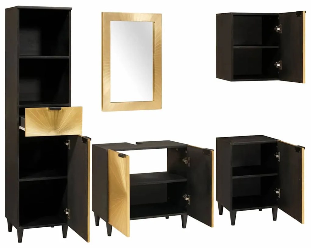 vidaXL Σετ επίπλων μπάνιου 5 pcs Μαύρο και Χρυσό 38 x 33 x 160 εκ.