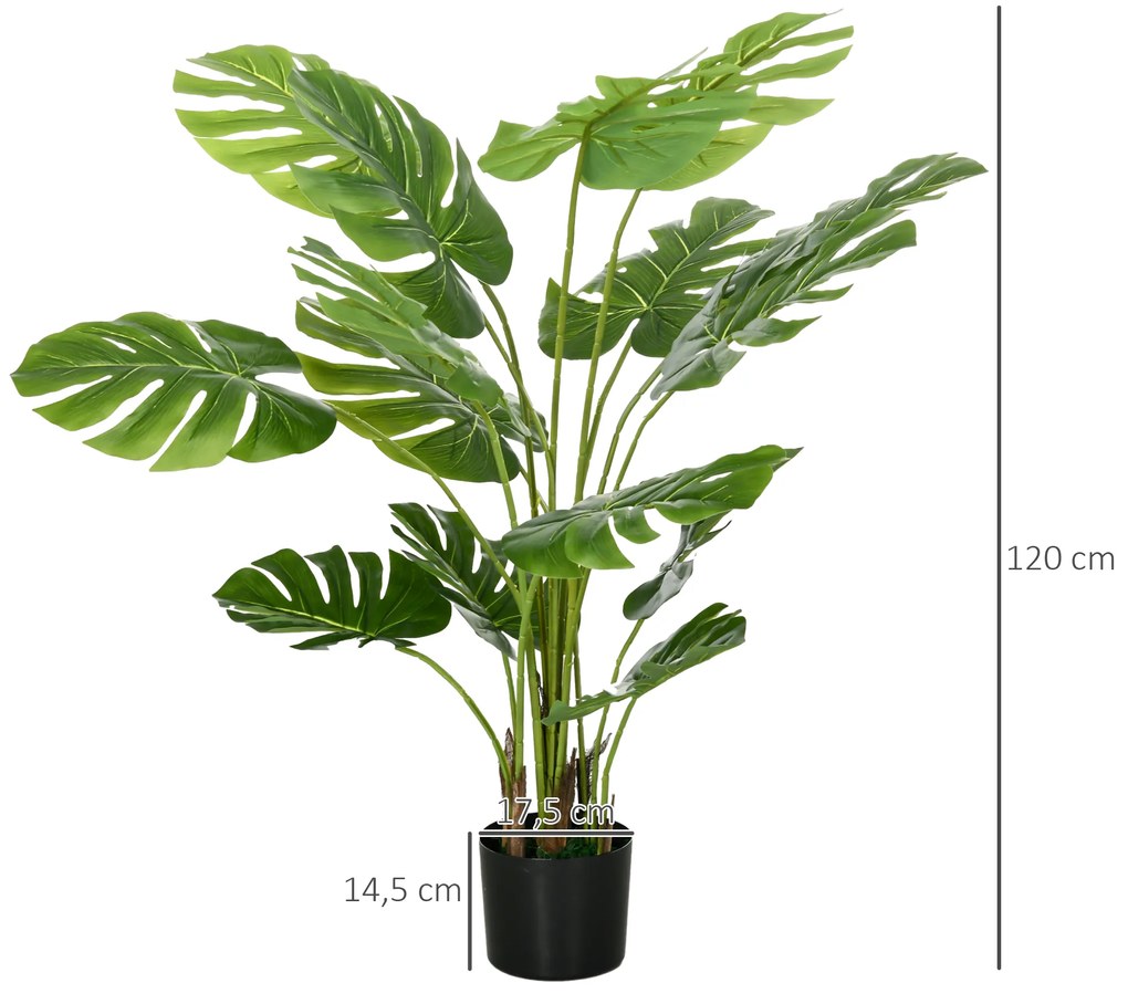 HOMCOM Τεχνητό φυτό Ρεαλιστικό τεχνητό φυτό Monstera Deliciosa, 1 γλάστρα και τσιμεντένια γη, 17,5 cm x 17,5 cm x 120 cm, Πράσινο
