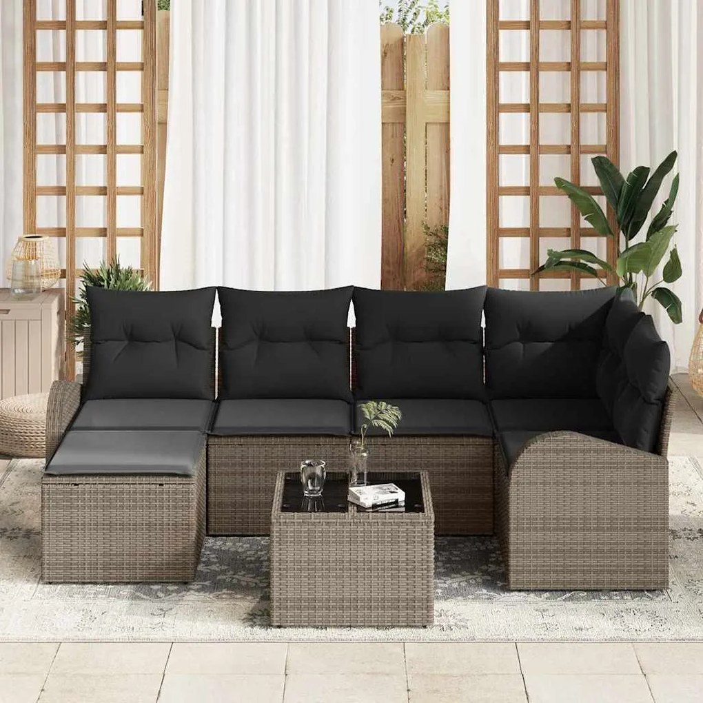 vidaXL Σετ Καναπέ Κήπου με μαξιλάρι 7 pcs Γκρι Πολυ ράταν