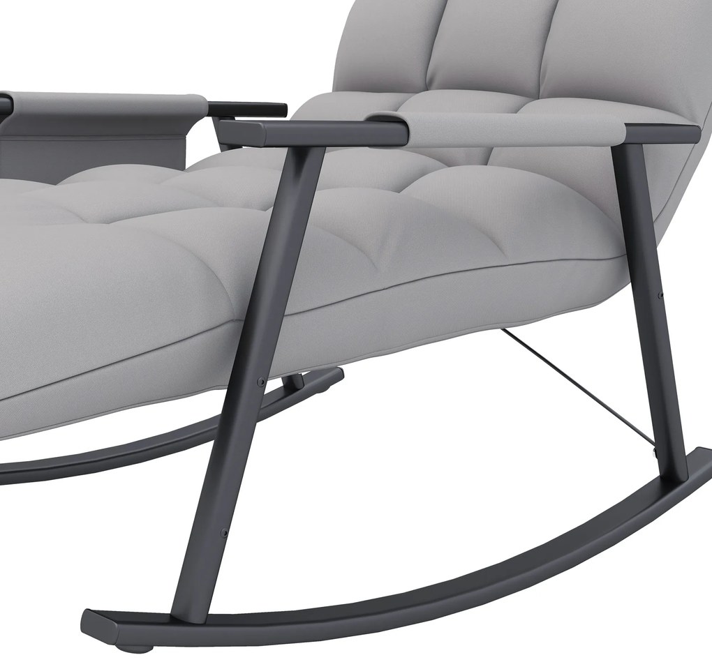 HOMCOM Πολυθρόνα-Κουνιστή, Ρυθμιζόμενη πλάτη & υποπόδιο, Πλαϊνή τσέπη, Κάλυμμα μικροϊνών, Μεταλλικός σκελετός, Γκρι