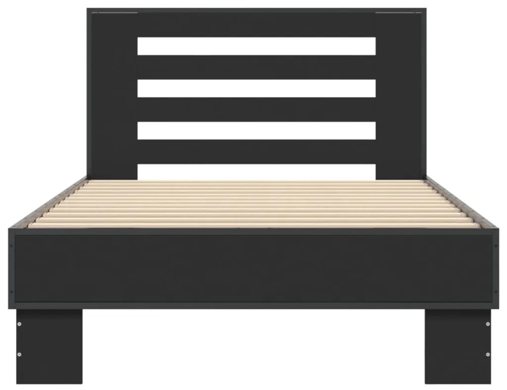 vidaXL Πλαίσιο Κρεβατιού Μαύρο 100x200 εκ. Επεξ. Ξύλο &amp; Μέταλλο
