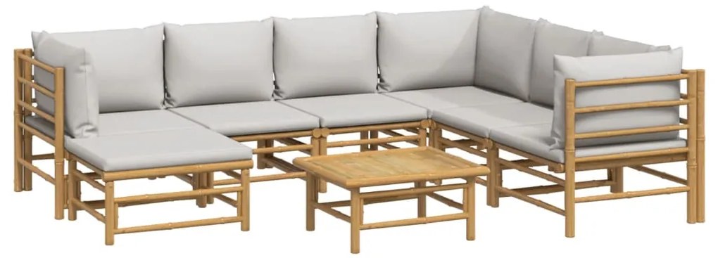 vidaXL Σαλόνι Κήπου Σετ 8 Τεμαχίων από Μπαμπού με Αν. Γκρι Μαξιλάρια