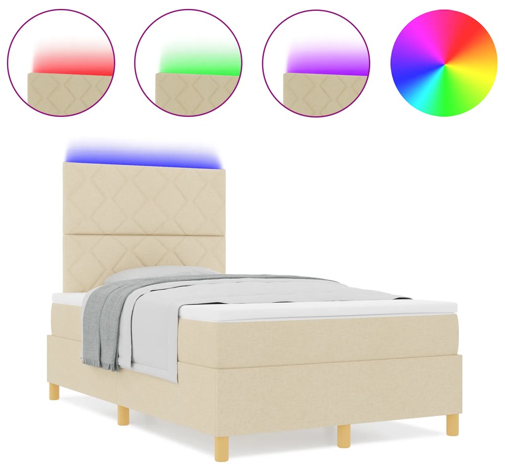 vidaXL Κρεβάτι με στρώμα & LED Κρεμ 120x200 εκ. Ύφασμα