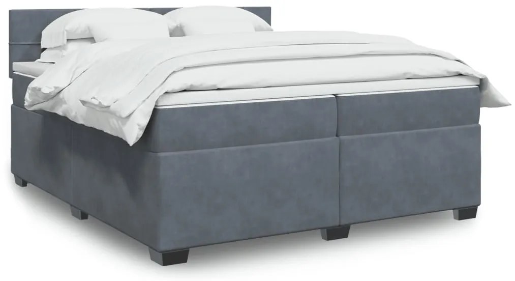 vidaXL Κρεβάτι Boxspring με Στρώμα Σκούρο Γκρι 200x200 εκ. Βελούδινο