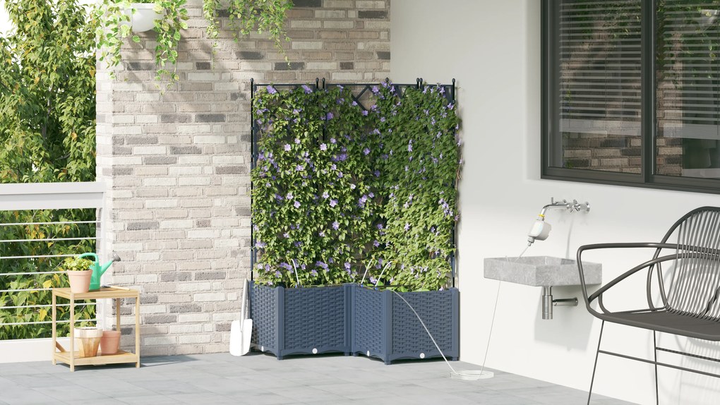 vidaXL Γλάστρες Κήπου 1 τεμ Καφασωτό Γκρι 80 x 80 x 142 cm Πλαστικό