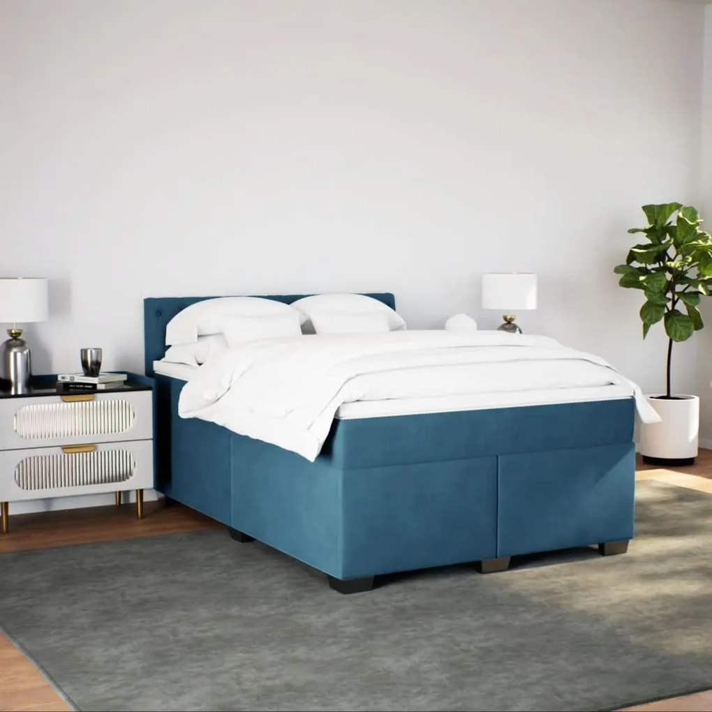 vidaXL Κρεβάτι Boxspring με Στρώμα Μπλε 160x200 εκ. Βελούδινο