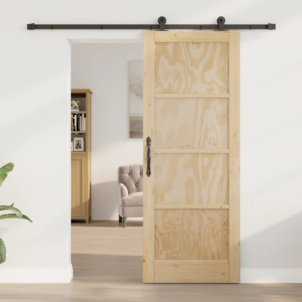 vidaXL Συρόμενη Πόρτα με Σετ Υλικών 78x202 εκ Συμπαγές Ξύλο Πεύκου
