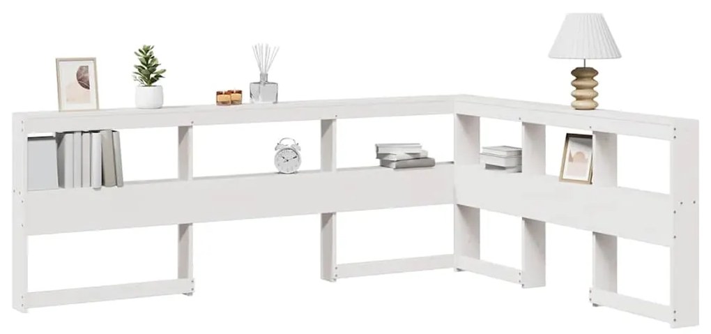 βιβλιοθήκη κεφαλάρι σε σχήμα L Λευκό 150 εκ. Ξύλο Πεύκου