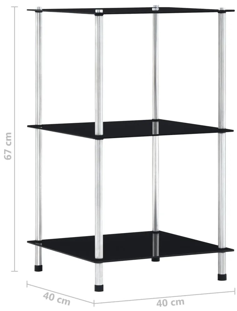vidaXL Ράφι Διαφανές 3 Επιπέδων Μαύρο 40 x 40 x 67 εκ από Ψημένο Γυαλί