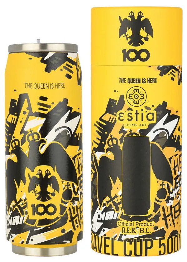 Estia 00-27148 Travel Cup Save the Aegean Ποτήρι Θερμός Ανοξείδωτο BPA Free 500ml AEK BC Edition The Queen is Here με Καλαμάκι
