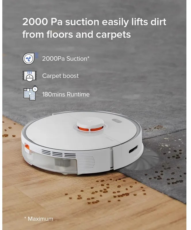 Ρομποτική ηλεκτρική σκούπα Roborock S5 Max, 58W, Wi-Fi, 2000Pa, 460 ml, 200 m2, Αυτονομία έως 190 λεπτά, Turbo, Φωνητικές εντολές, Λευκό