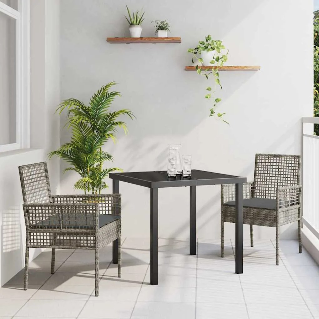 vidaXL Σέτ φαγητού για κήπο με μαξιλάρι 3 pcs Γκρι Πολυ ράταν