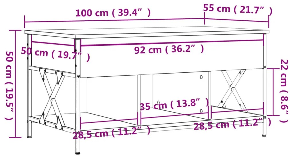 Τραπεζάκι Σαλονιού Μαύρο 100 x 55 x 50 εκ. Επεξεργασμένο Ξύλο - Μαύρο