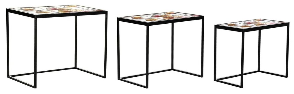 Σετ με 3 τραπέζια DKD Home Decor Κίτρινο Μαύρο Ροζ Χρυσό 60 x 40 x 50 cm
