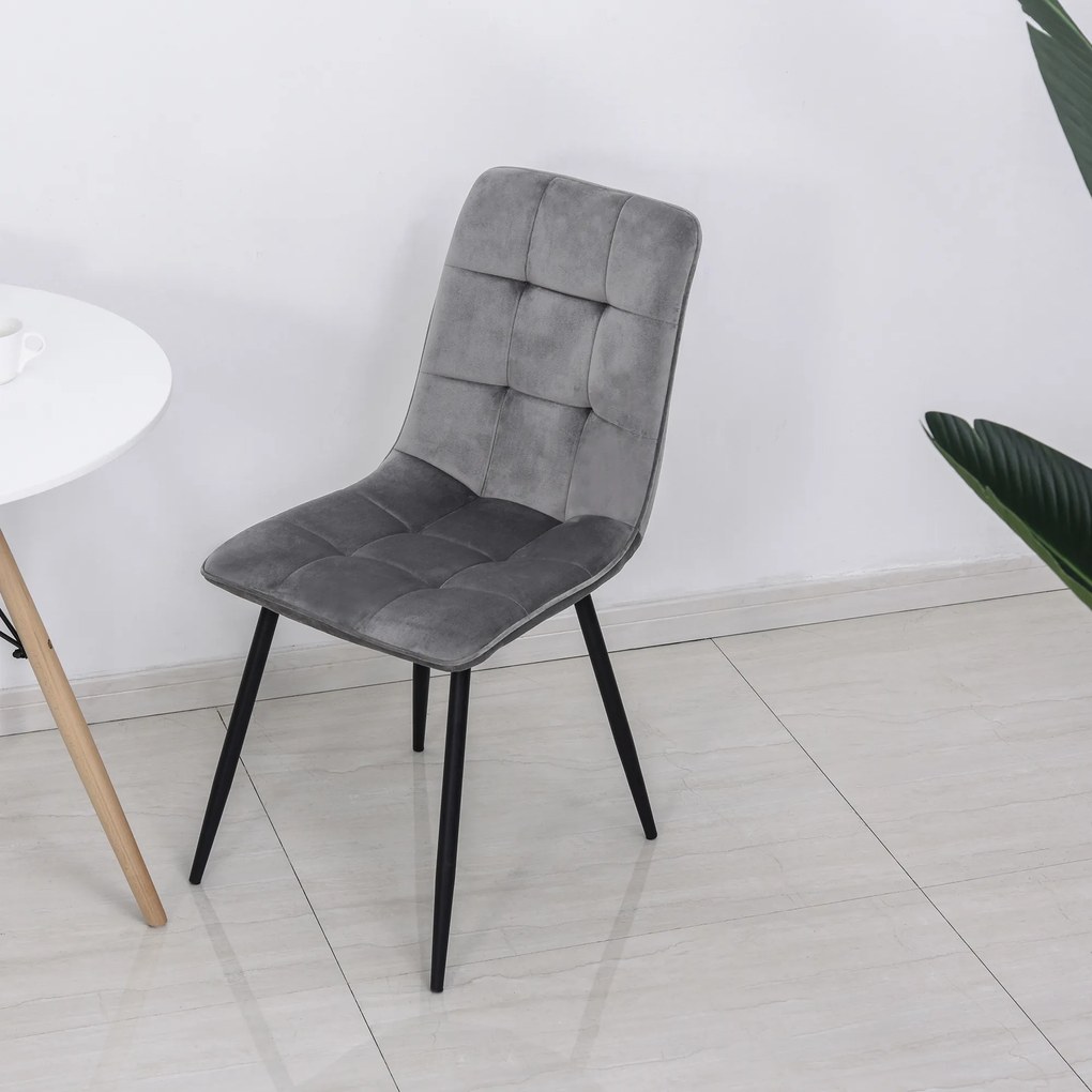 HOMCOM Σετ 2 καρεκλών τραπεζαρίας, επενδεδυμένη καρέκλα κουζίνας με όψη βελούδου, τραπέζι τραπεζαρίας βελούδο μέταλλο γκρι+μαύρο 45 x 63 x 90 cm