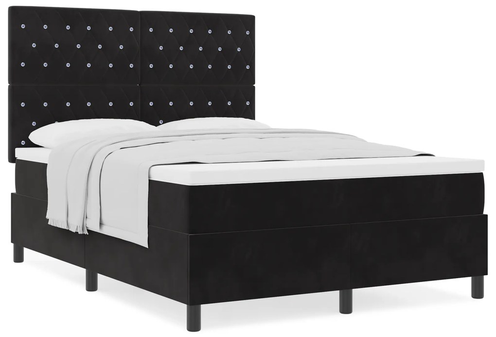 vidaXL Κρεβάτι Box Spring με Στρώμα Μαύρο 160x200 εκ Βελούδο