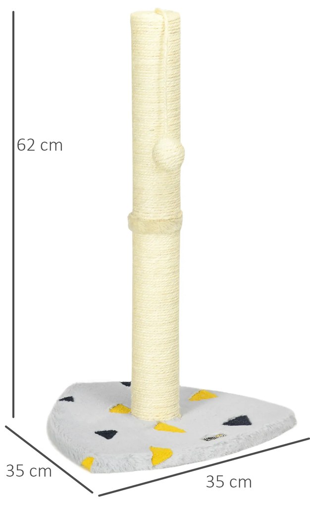 Δέντρο για γάτες PawHut, με μπάλα παιχνιδιού, συμπαγές μέγεθος, ανθεκτικό σχοινί γιούτας, ανοιχτό γκρι+μπεζ, 35 x 35 x 62 cm