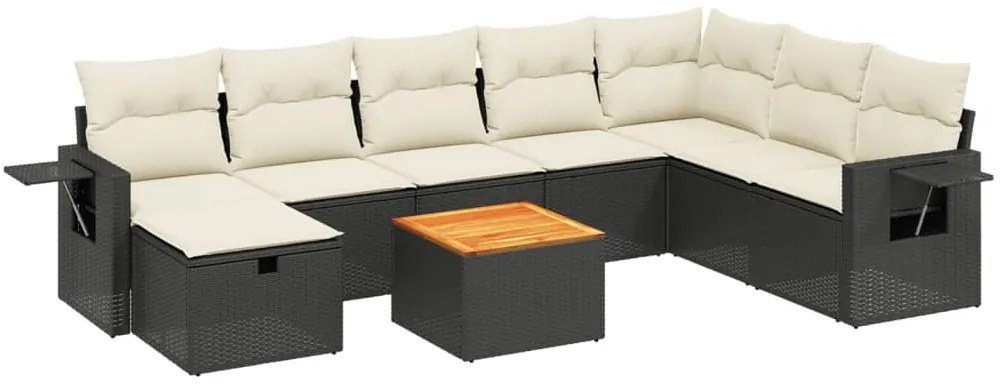 vidaXL Σαλόνι Κήπου Σετ 9 Τεμαχίων Μαύρο από Συνθ. Ρατάν με Μαξιλάρια