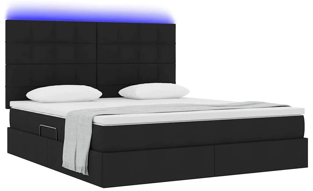 vidaXL Κρεβάτι με αποθηκευτικό χώρο και LED Μαύρο 180 x 200 cm