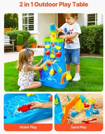 VEVOR Sand &amp; Water Table for Toddlers Double-Sided Kids Activity Waterfall Table