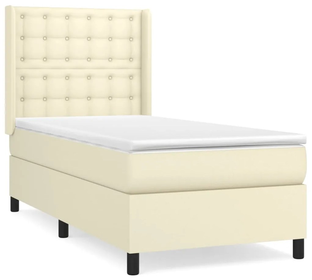 vidaXL Κρεβάτι Boxspring με Στρώμα Κρεμ 90x200 εκ. από Συνθετικό Δέρμα