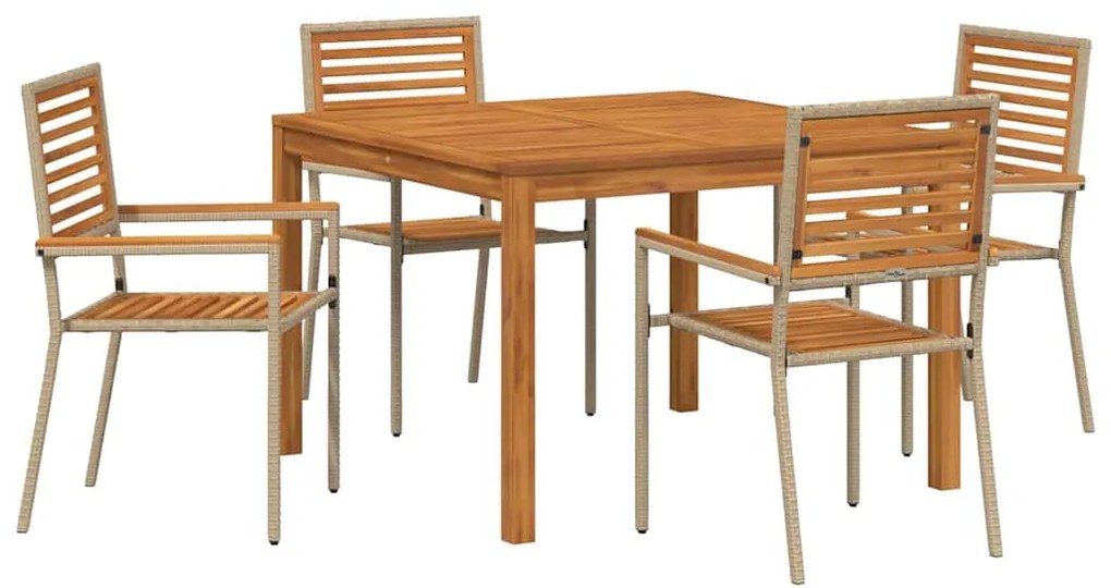 vidaXL Σέτ φαγητού για κήπο 5 pcs Μπεζ Πολυ ράταν