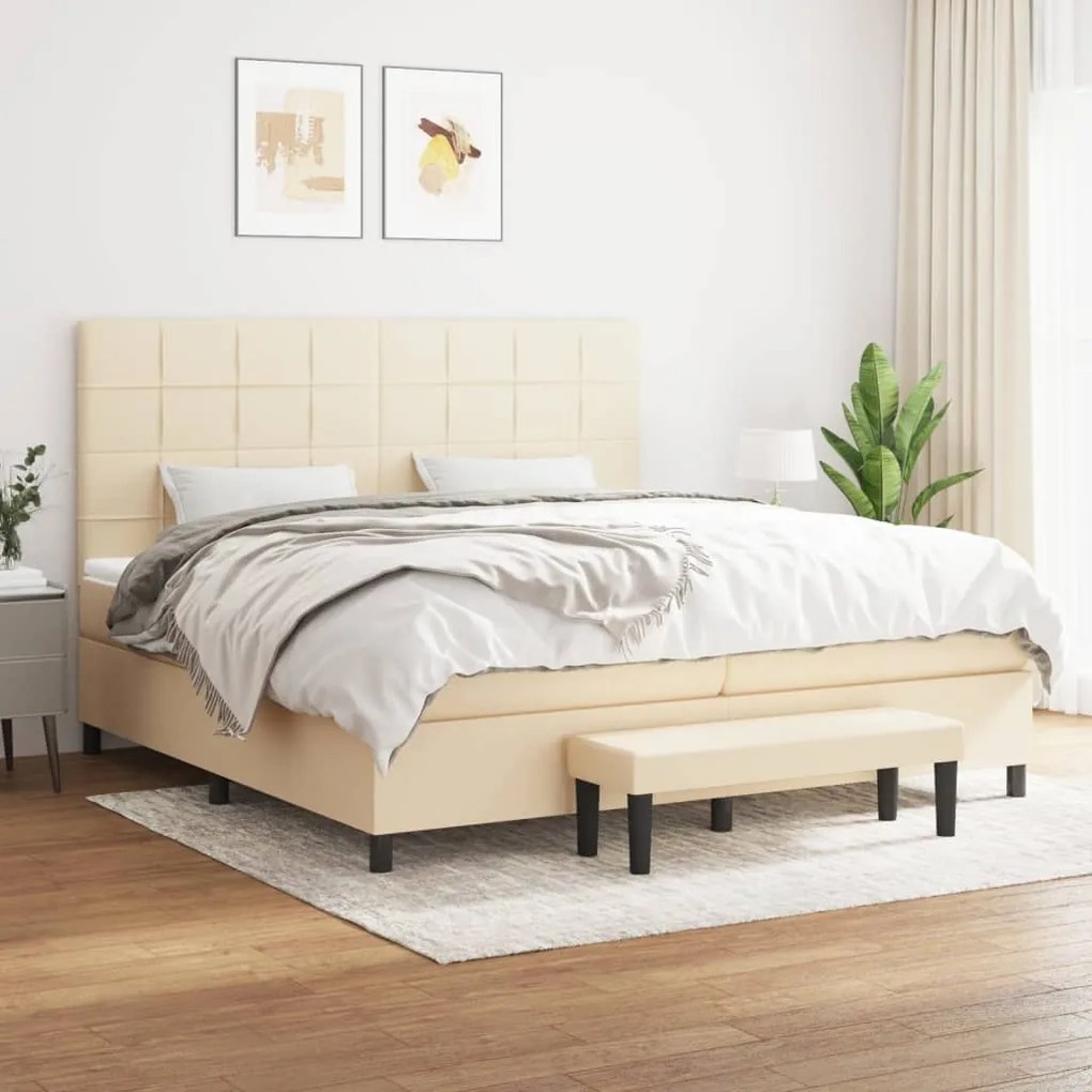 vidaXL Κρεβάτι Boxspring με Στρώμα Κρεμ 200x200 εκ. Υφασμάτινο