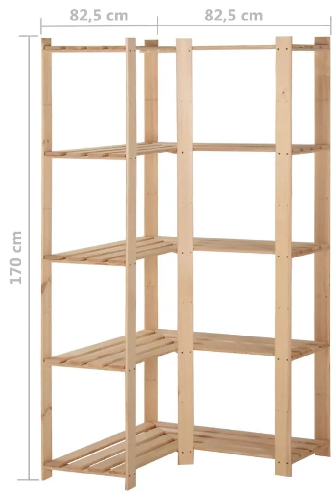 vidaXL Γωνιακή Ραφιέρα 5 Επιπέδων 82,5x82,5 x170 εκ. Μασίφ Ξύλο Πεύκου