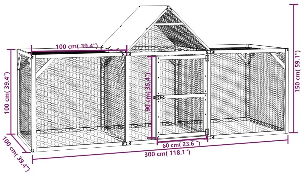 vidaXL Κοτέτσι 300x100x150 εκ. από Μασίφ Εμποτισμένο Ξύλο Πεύκου