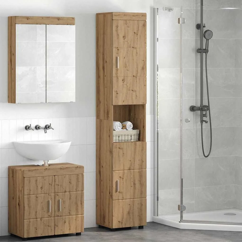 vidaXL Ντουλάπι Μπάνιου με πόρτα TULUM artisan δρυς 37 x 31.5 x 203 εκ