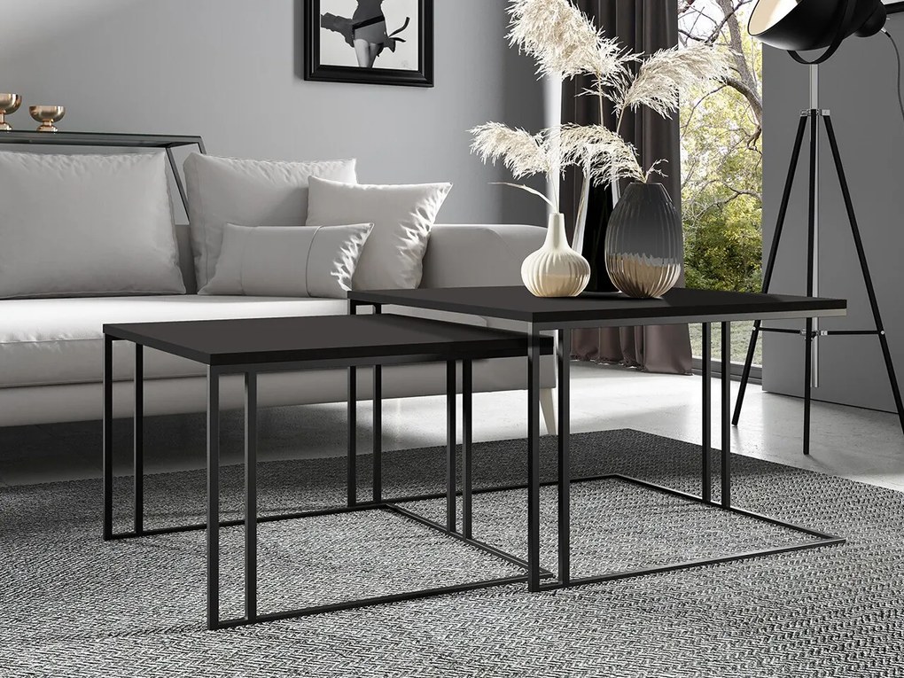 Σετ τραπεζιών περιοδικών Miami 420, Μαύρο, 50x76x76cm, Πλαστικοποιημένη μοριοσανίδα, Γωνιακό | Epipla1.gr