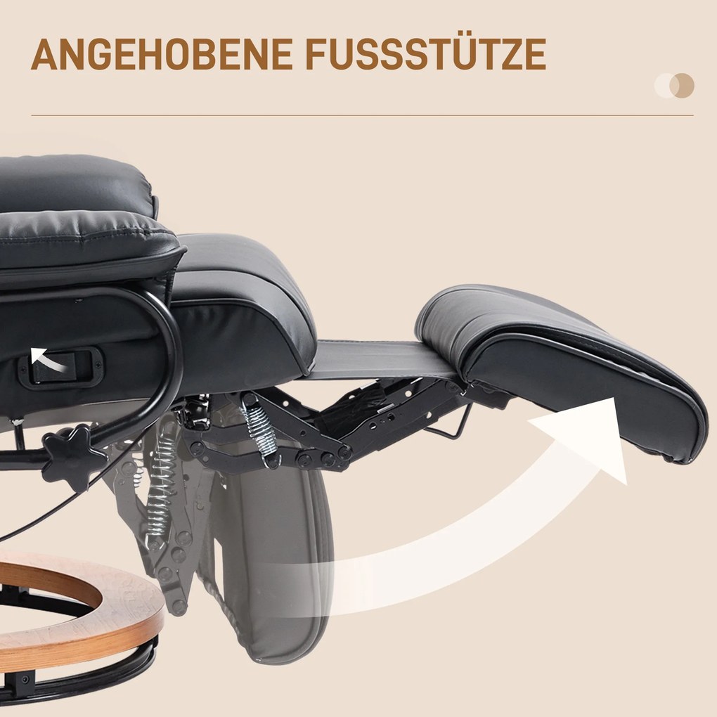 HOMCOM Πολυθρόνα Relax με λειτουργία ανάκλισης, περιστρεφόμενη, έως 150 kg, κάλυμμα από τεχνητό δέρμα, ατσάλινο πλαίσιο, Μαύρο