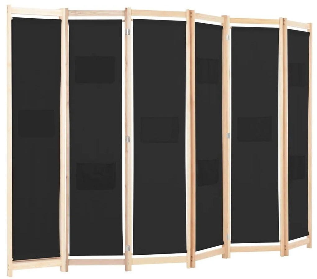 Διαχωριστικό Δωματίου με 6 Πάνελ Μαύρο 240x170x4 εκ. Υφασμάτινο - Μαύρο